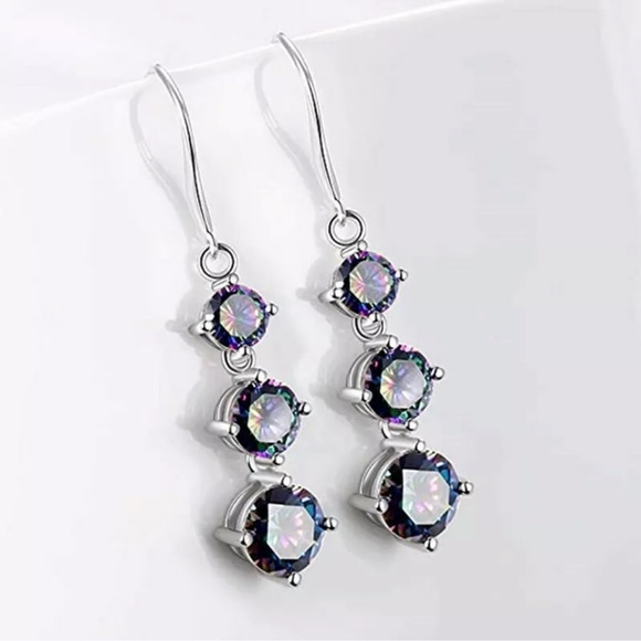 Gorgeous 925 Silver Drop Earrings Mystic Topaz - Picture 2 of 5